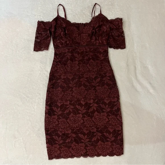 Guess | Dresses | Guess Wine Red Lace Off The Shoulder Mini Bodycon Dress |  Poshmark